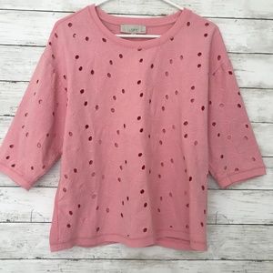 Loft Ann Taylor Embroidered Pink Floral Top